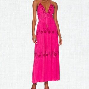 Free People Real Love Embroidered Halter Maxi Dress in Moxie